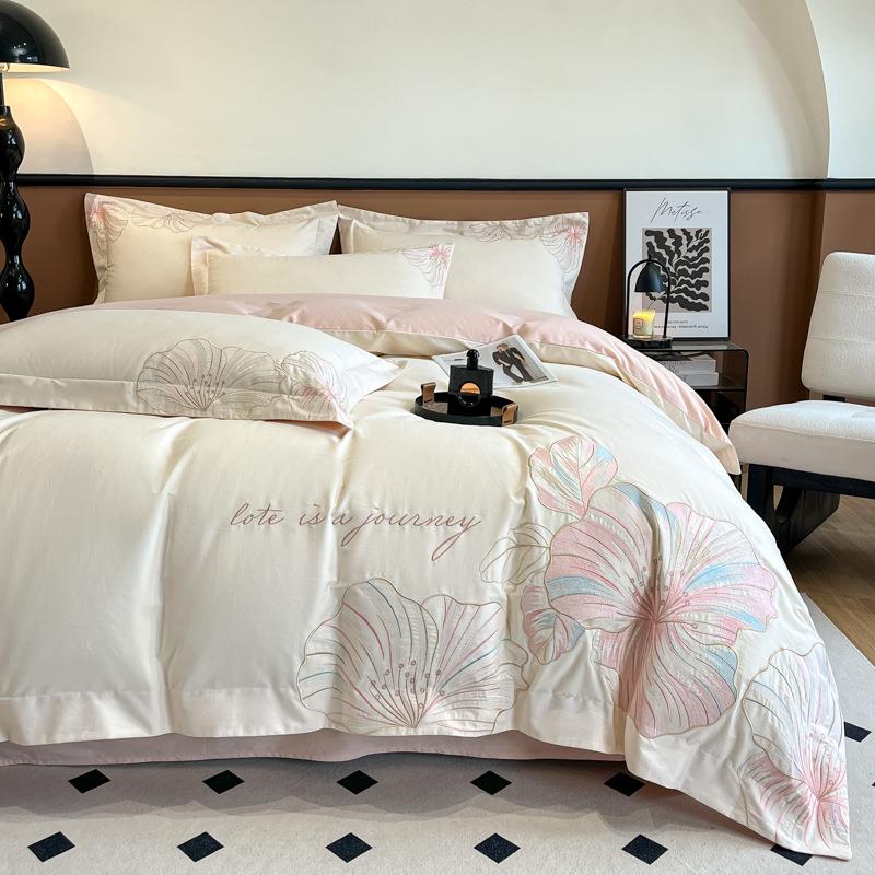 欧式A类母婴级全100支棉用长绒棉磨毛件套四高端刺绣公主557风床