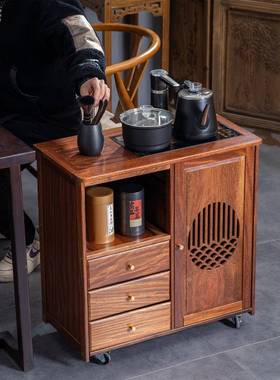 实木移家动茶水柜茶桌边柜泡茶台办用HKY烧水壶一体边柜公茶室具