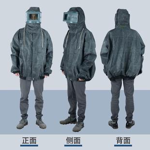 砂砂衣服打DIQ服帆布加厚油漆分连体打沙喷喷沙冲砂防护服打磨帽