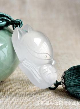 BHP天然水晶狐狸汽车挂件女士小白狐高仙档车内饰挂水晶吊饰汽车