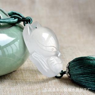 BHP天然水晶狐狸汽车挂件女士小白狐高仙档车内饰挂水晶吊饰汽车