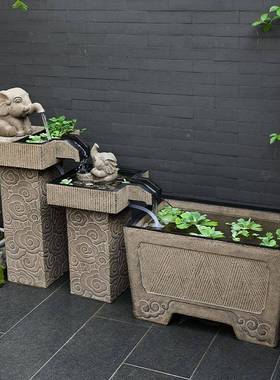 XHQ户外鱼池造落景庭院地大室水景外成品鱼缸流水摆循环水水件系