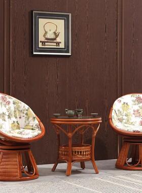 天然藤靠背椅藤编藤椅子茶椅几桌套椅组椅三件阳OUX台单人真藤旋