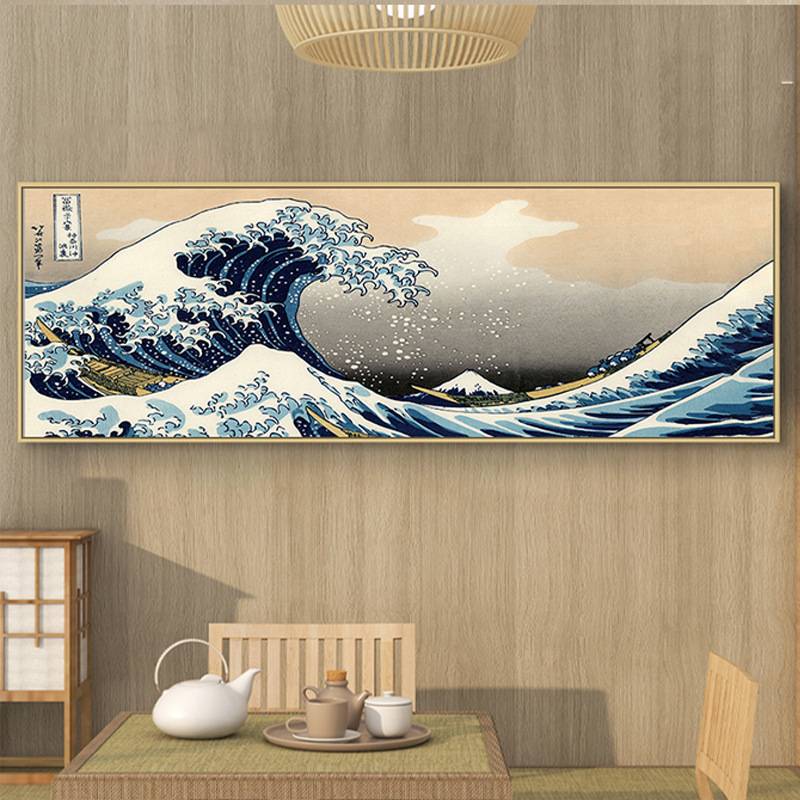 日式画富士山原木风挂画浮世绘玄关卧室床头客厅居酒屋酒店装饰画图片