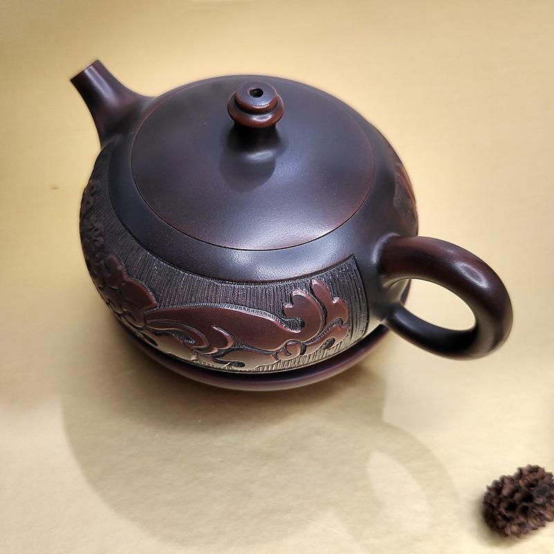 钦州坭陶兴茶壶名家纯仿生壶工小浮雕刻无尘手家用大容量功夫泡茶