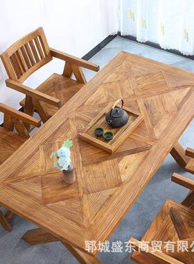 新中式榆老木书房电写桌实木字办公桌长方形老门UIK板脑待客会客