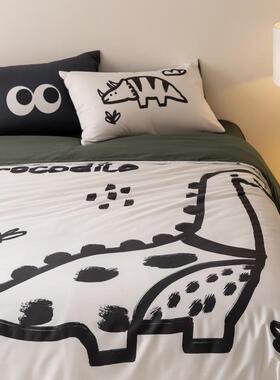 新中棉式竹叶熊猫四件套全纯棉国潮UKY风被套色套床单三件绿床上