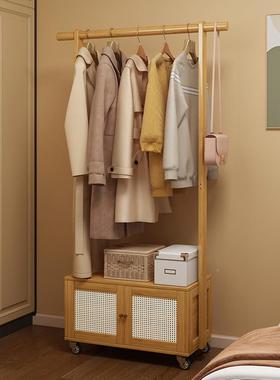 落地QCU挂衣架卧家带滚轮可移动衣帽室架现简约收纳挂用衣代服的