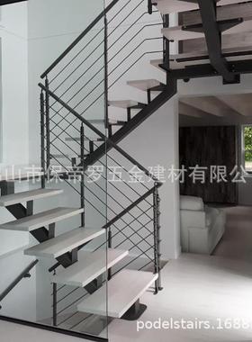 室内木旋玻转钢楼梯璃栏扶手家用双梁栏LYS护杆玻璃