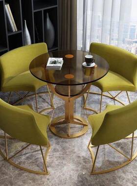 轻奢钢化玻合璃用接待36135洽谈桌椅组售楼处商务谈判家小阳台皮