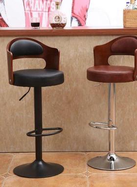 现代简约子酒吧椅子实木吧JCG台椅靠吧凳升降旋转家用台背高脚凳