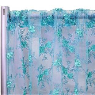 浅蓝体花刺绣蕾丝帘家居婚礼场景FBJ106置窗清新质感装饰立道布具