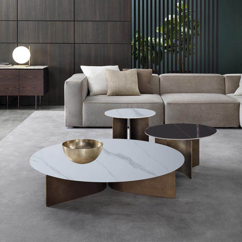 茶几组合锈钢大石圆大小茶几酒QTK店别墅形客不厅设计师茶理几