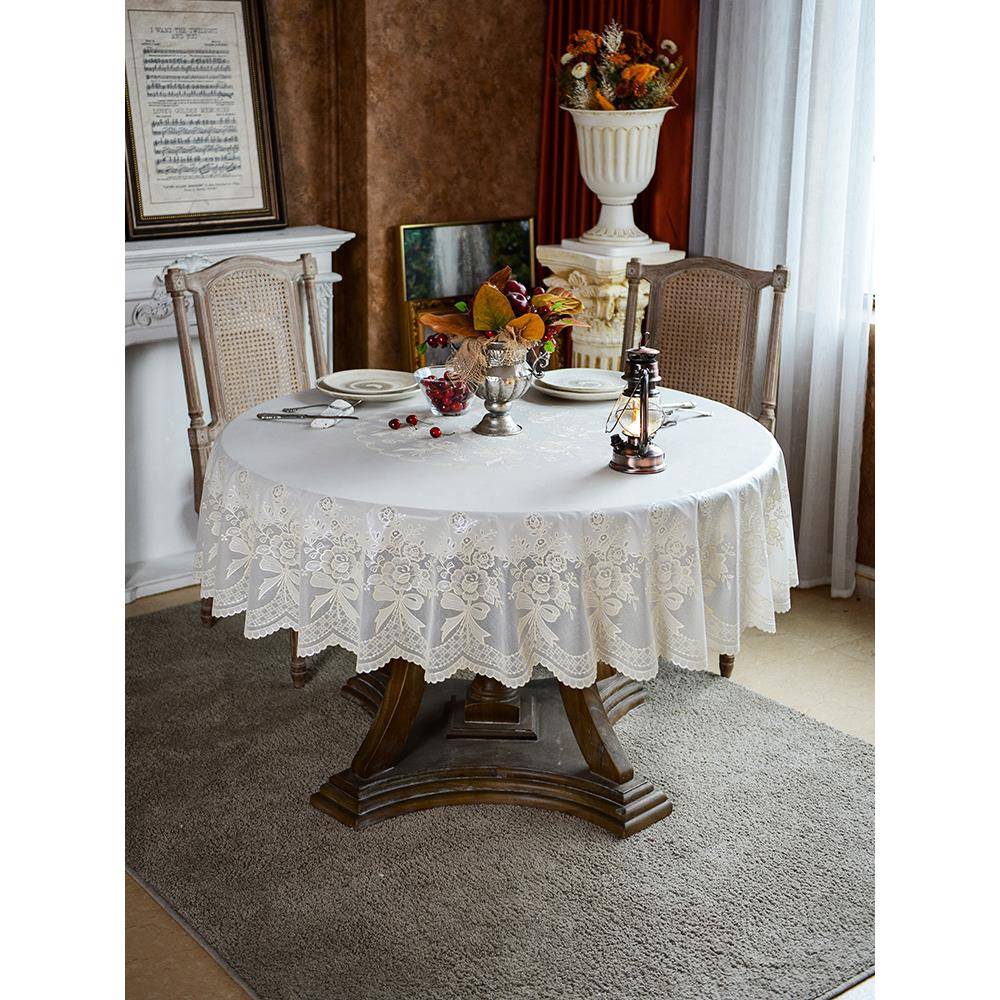 xt防水桌布PCV蕾丝圆形桌垫塑免洗茶桌垫家用YOT餐桌桌料布y日系
