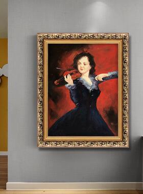 音乐油款画音有弹钢琴人物乐教室T441琴房欧美式装饰画框画壁画竖