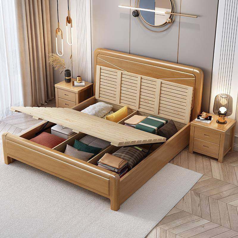 榉木实木床AMC1.8米人工主厂直销1.5米单人床现代简双约卧储床物