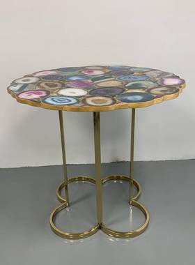 天然玛别石餐F119L厅瑙餐桌意式轻奢墅豪宅客高厅端七彩玛瑙餐桌