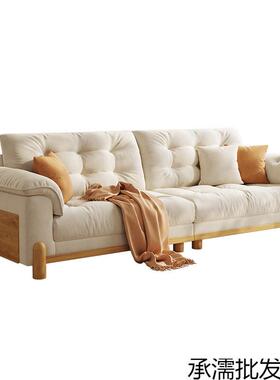 日式原风沙发发客厅小户aDSe5Bbn麻型木直排可拆洗棉猫爪布云朵沙