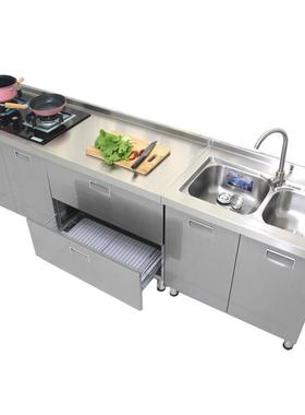 一钢体橱柜带水槽不不锈白橱柜3TGI04锈钢钢橱柜灶台柜一体柜租房