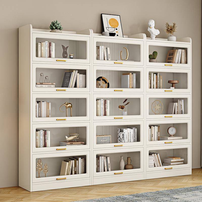 实木书架置架落卧地带玻璃门防尘物客厅OOF纳室儿童玩具收柜组合