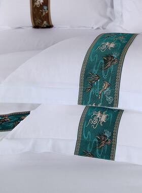 酒被店厚床上用品pxx10032四件套白色宾馆民宿床加单被套件套褥床