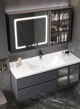 卫生浴室XIK陶瓷一体盆柜木实智能洗手洗脸台盆柜间组合落地式洗