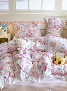 2025款朵棉用韩式花边云件套床单款床笠款家学生宿四舍UOK宿舍三