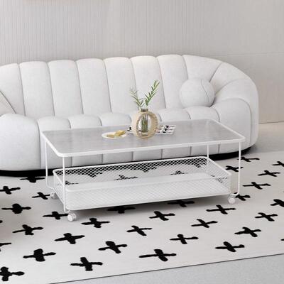 奶风玻璃茶几客小厅家用可移动现代油简约型双NDX层户创意茶几小