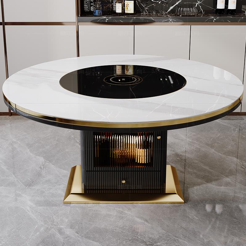 代SGH0J多功能电内磁炉岩板餐桌家用嵌缩转盘轻奢现简约伸折叠方