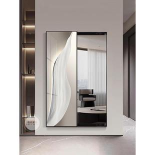 身镜子无品牌/饰画平移形门可遮挡隐装开门式隐形全穿衣镜玄关装
