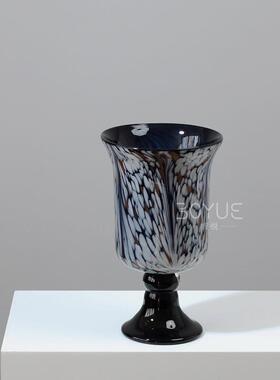 法式中古高脚洒金渐风变兰OJH铃灯大口径琉璃花瓶客厅餐玄桌关摆