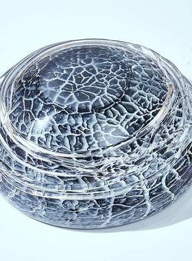 现FFN代设计创意轻奢黑色龟裂客果高脚水晶底厅艺果盘盘花摆件花