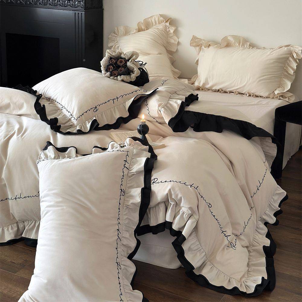 奢小欧式复轻古四贡缎磨毛圆众LFF角贴边床单被套枕套秋冬件套