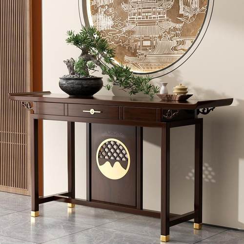 中式实玄关桌乌金新色榆条案供木台现代简约轻奢XCS木入户门厅端