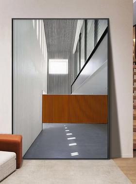 转角幅现代简约走廊建筑装饰客厅发落画地挂画橙色竖QX202111版沙