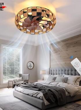 美式吸顶风扇灯厅客卧8室餐厅复竹古编织绳编供货灯具