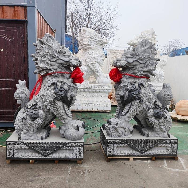 石雕然麒院麟一对汉白玉青石龙公司别墅庭祠TEB爪堂大门口天石头