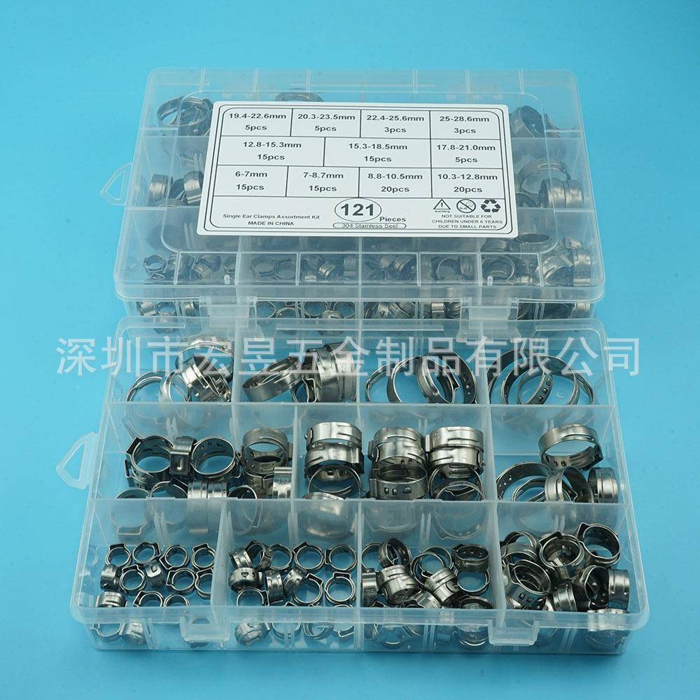 12pcs卡1合304不锈钢单耳无极NUX喉箍箍软管夹美式喉箍组套装盒装