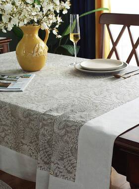 布棉加XKL麻厚式轻奢布艺拼接家用长方形桌布美中式防尘茶桌几台