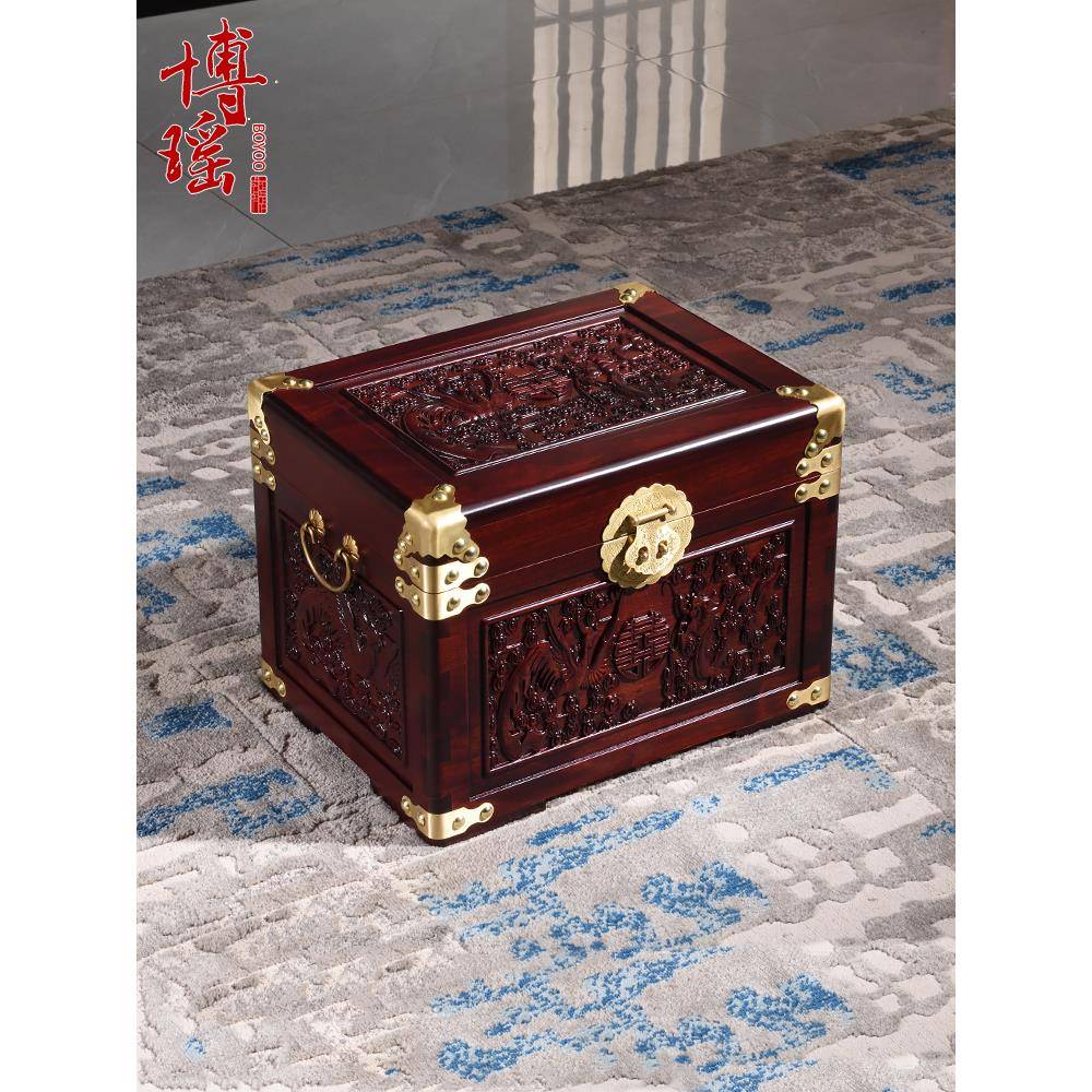 樟木箱箱子婚箱仿古香樟木雕花嫁妆箱字结婚嫁收纳储物箱画WIE箱