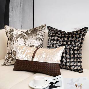 现轻奢客厅沙发抱枕黑割提金高端绒花靠垫别墅代样板房床头JY1524