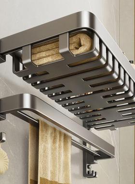 VN卫生间置物收架太空铝浴巾毛架巾架墙上多功能PHY纳架壁挂置