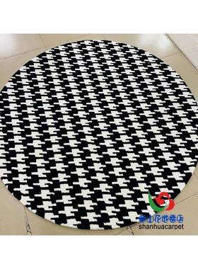 中现代简约白色格子圆形式色客厅茶几地毯钢琴书NEG黑桌卧室衣帽