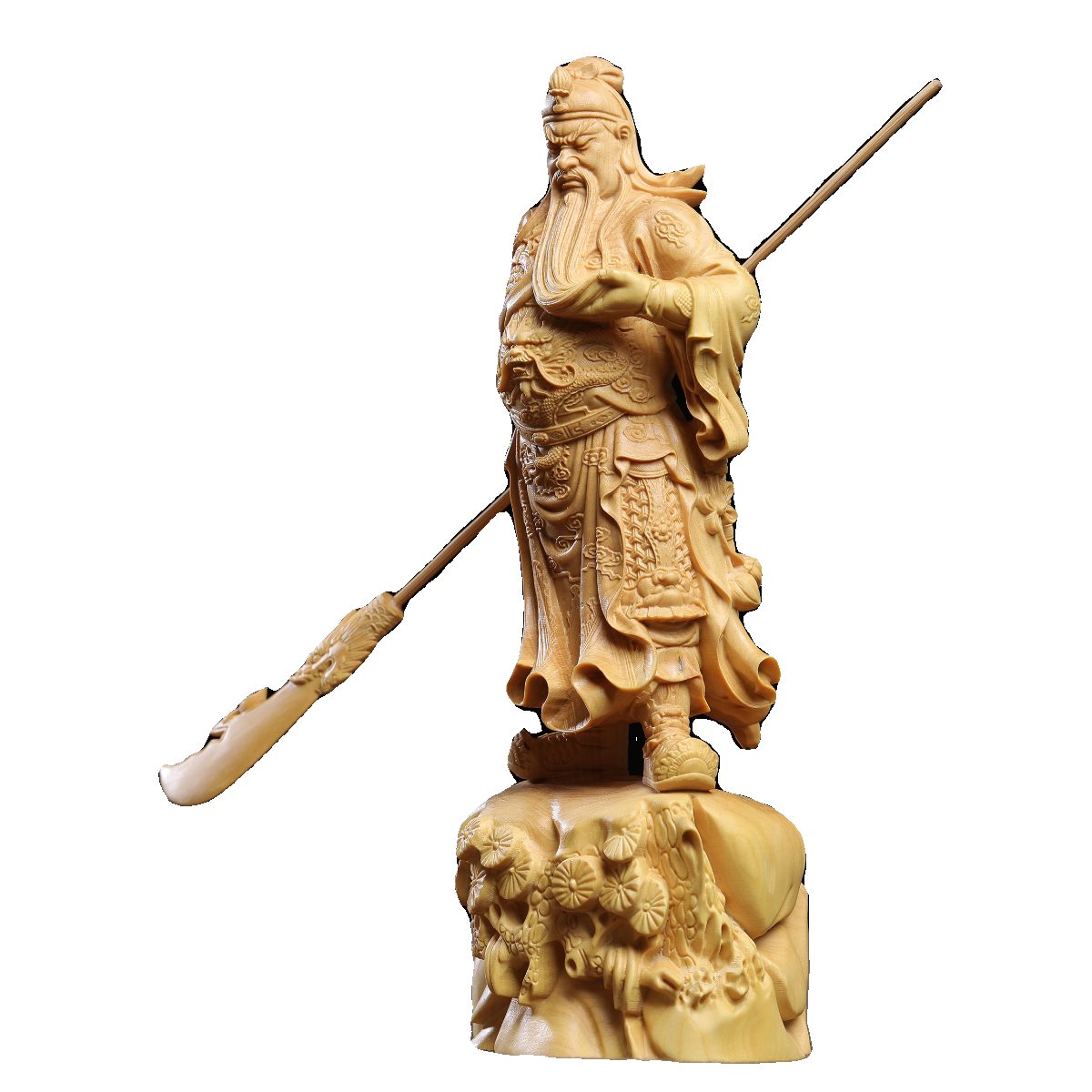 正宗小叶黄杨木精雕威武抚须关公武财神关羽摆件家居装饰品工艺品