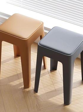 塑料凳子高家用加厚可放软包板凳叠久坐服ECF方胶凳椅子餐桌高椅
