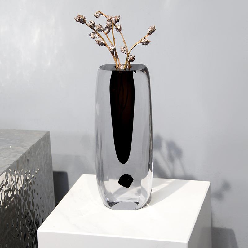 RGQ简意式高档厚实灰咖客色琉璃透花器样板极间厅桌面玄关插明花