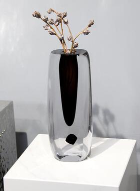 RGQ简意式高档厚实灰咖客色琉璃透花器样板极间厅桌面玄关插明花