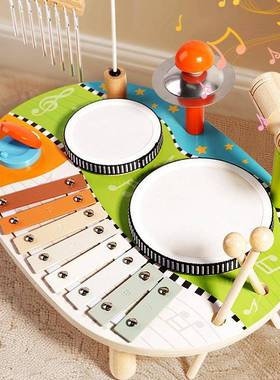 CE/C早PC儿童多功子能音乐台敲琴敲锣风铃AMZ架鼓教智木质乐器益