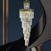 中后7778现代轻奢旋转吊楼梯水晶大灯长吊灯别墅空楼中楼复式 楼客