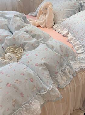 仙女款四双层纱NHD全棉件套荷边纯棉被套公主风1.51.叶8米亲肤床